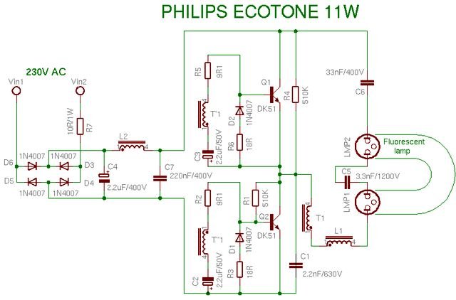 schemat lampy philips ecotone 11w