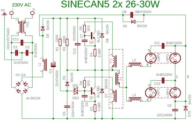 schemat lampy sinecan 5 2x26 - 30 w